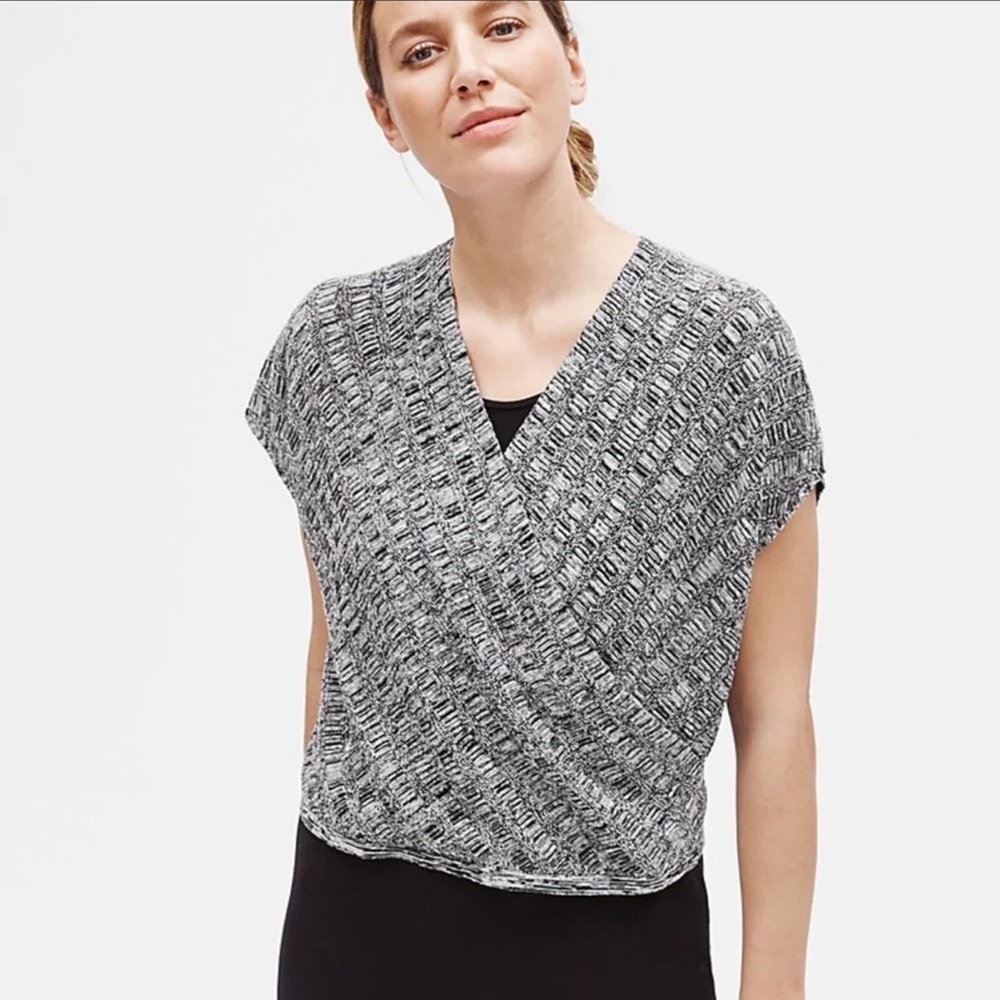 Eileen Fisher Black and White Textured Wrap Tunic